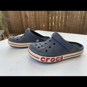 Blue and red Crocs, little boy size 13